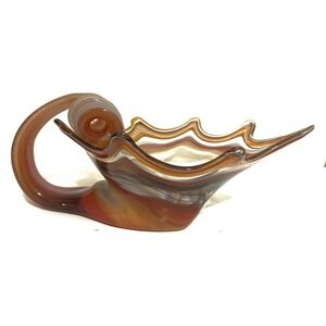 Vintage Sooner USA Hand Blown Art Glass Leaf Sleigh Candy Dish Bowl Display